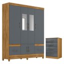 Ver imagem 1 de Guarda Roupa Casal Ms912 com Espelho e Cômoda Ms913 Freijó Cinza – Moval