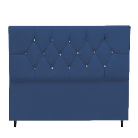 Cabeceira Cama Box Solteiro 90 Cm Geovana Suede Azul Marinho