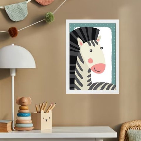 Quadro Infantil Safari - Zebrinha 45x34cm:moldura Preta
