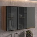 Ver imagem 2 de Armario Aereo 3 Portas Vidro MDF 120 cm Kali 1219717 Nicioli Carvalho Toq Chumbo