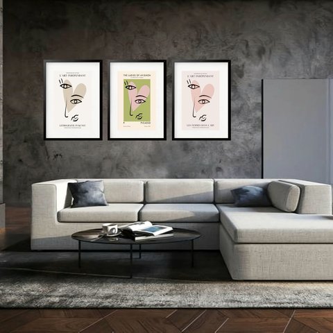 Kit 3 Quadros Grandes Picasso L'art Indépendant Collection 60x48cm:moldura Preta