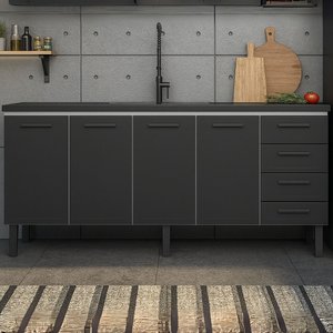 Gabinete de Cozinha 194cm Armário 100% Aço 4 Porta 4 Gavetas:preto