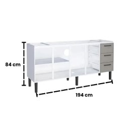 Gabinete de Cozinha 194cm Armário 100% Aço 4 Porta 4 Gavetas:preto - 4
