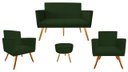 Ver imagem 1 de Kit Namoradeira + 2 Poltronas Decorativa Nina + Puff Redondo Suede Verde Pés Madeira Ms Decor