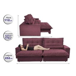 Sofá Retrátil e Reclinável 2,52m com Molas Ensacadas Cama Inbox Soft Tecido Suede Vinho - 2