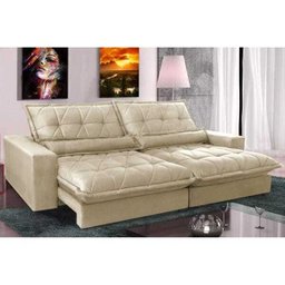 Sofá Retrátil e Reclinável 2,52m com Molas Ensacadas Cama Inbox Soft Tecido Suede Bege - 1