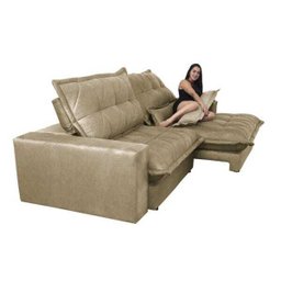 Sofá Retrátil e Reclinável 2,52m com Molas Ensacadas Cama Inbox Soft Tecido Suede Bege - 6