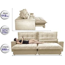 Sofá Retrátil e Reclinável 2,52m com Molas Ensacadas Cama Inbox Soft Tecido Suede Bege - 2