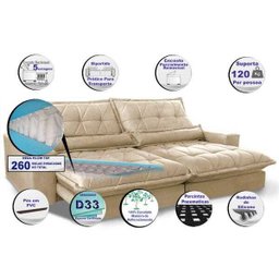 Sofá Retrátil e Reclinável 2,52m com Molas Ensacadas Cama Inbox Soft Tecido Suede Bege - 3