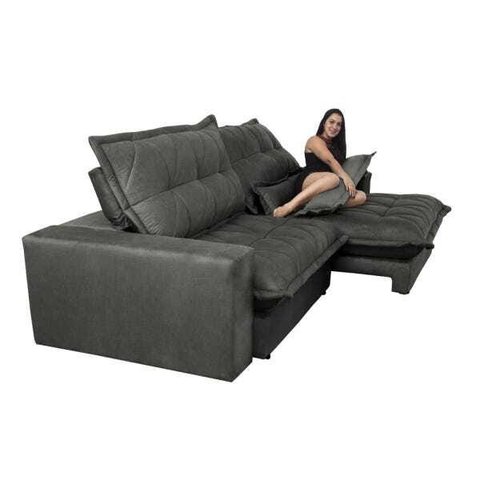 Sofá Retrátil e Reclinável 2,12m com Molas Ensacadas Cama Inbox Soft Tecido Suede Cinza