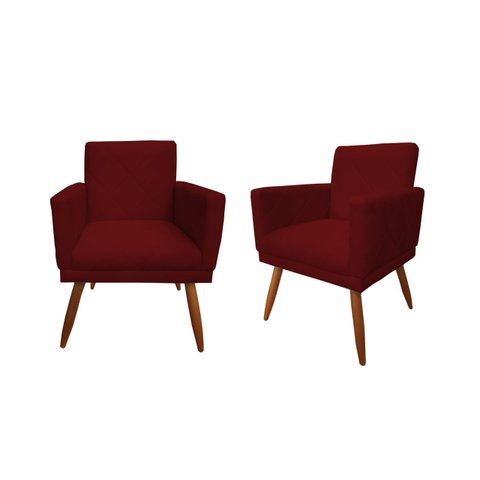 Kit 2 Poltronas Decorativa Nina Riscado Suede Marsala Pés Madeira Ms Decor