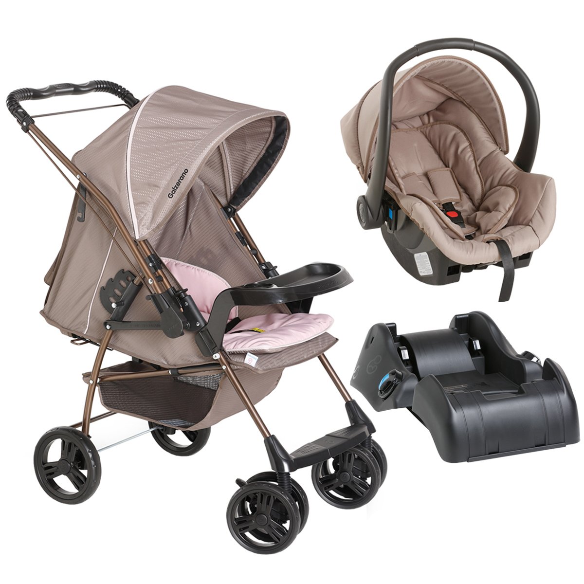 Carrinho de Bebê Passeio Berço Reversível 0 a 15Kg Cappuccino com Bebê ...