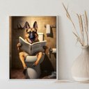 Ver imagem 2 de Quadro Banheiro Pastor Alemão Lendo Jornal 33x24cm - com Vidro:moldura Branca