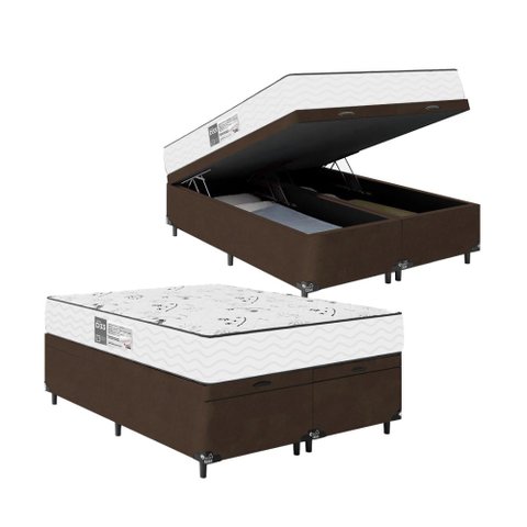 Baú Casal Bipartido Suede Marrom+ Colchão D33 One Face Branco- E-shop Casa