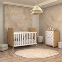 Ver imagem 1 de Quarto de Bebê Completo Sueño Cômoda 4 Gavetas 100% Mdf Branco Brilho/amêndoa - Panorama Móveis