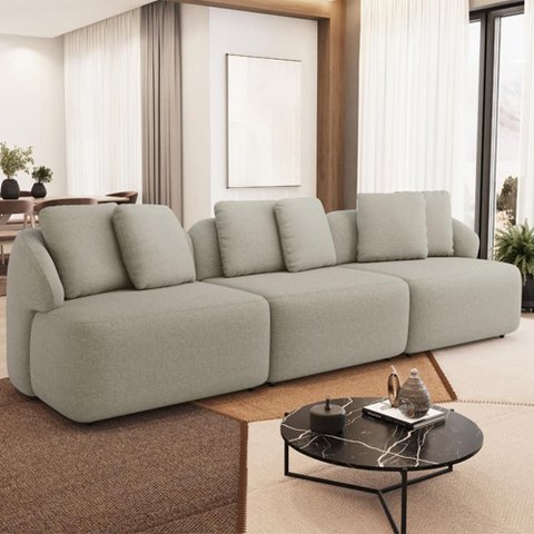 Sofá 4 Lugares para Sala de Estar Living 288cm Arlo F04 Linho Bege - Lyam Decor