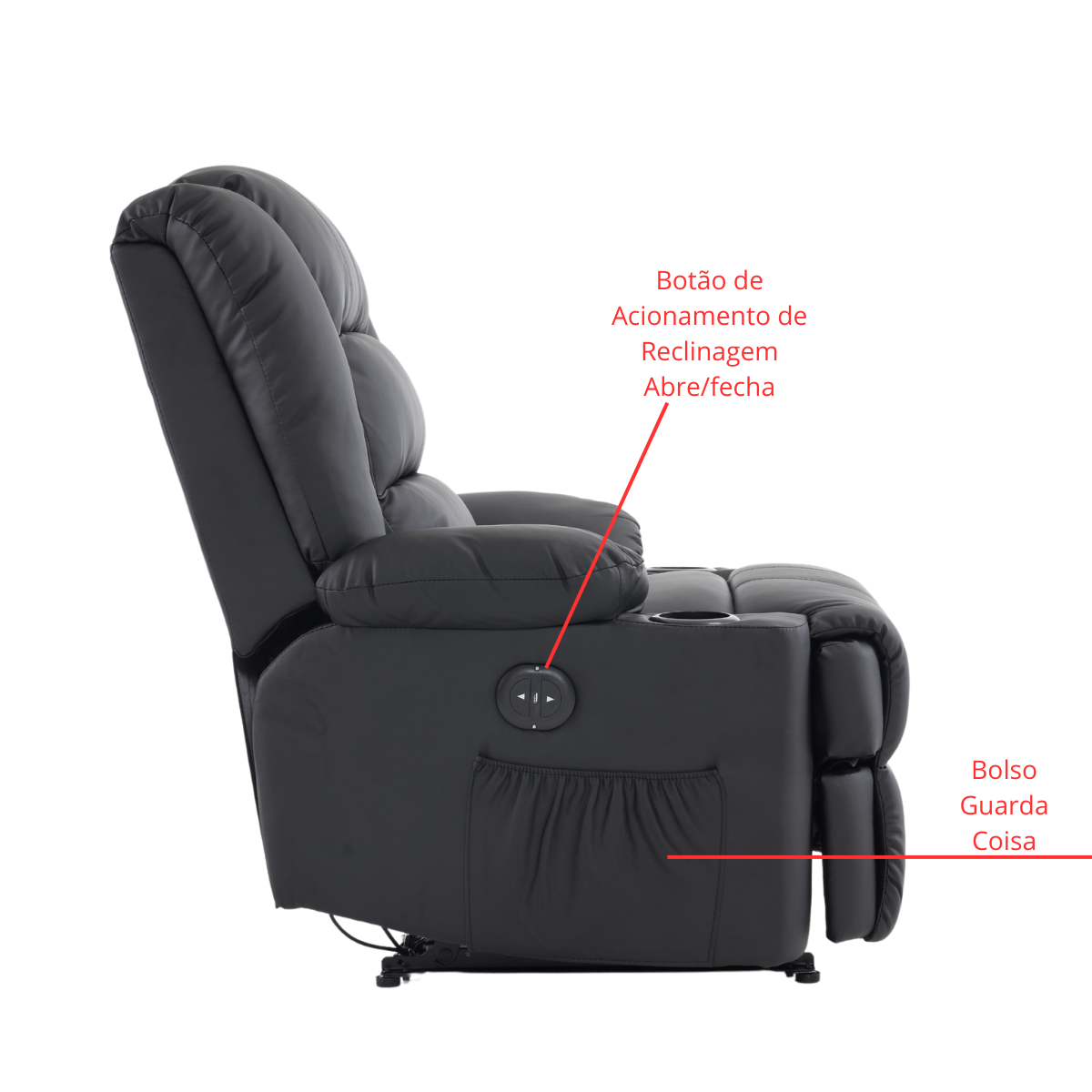 Cadeira Reclinável Confort Elétrica Porto Corino Premium Preto - 5