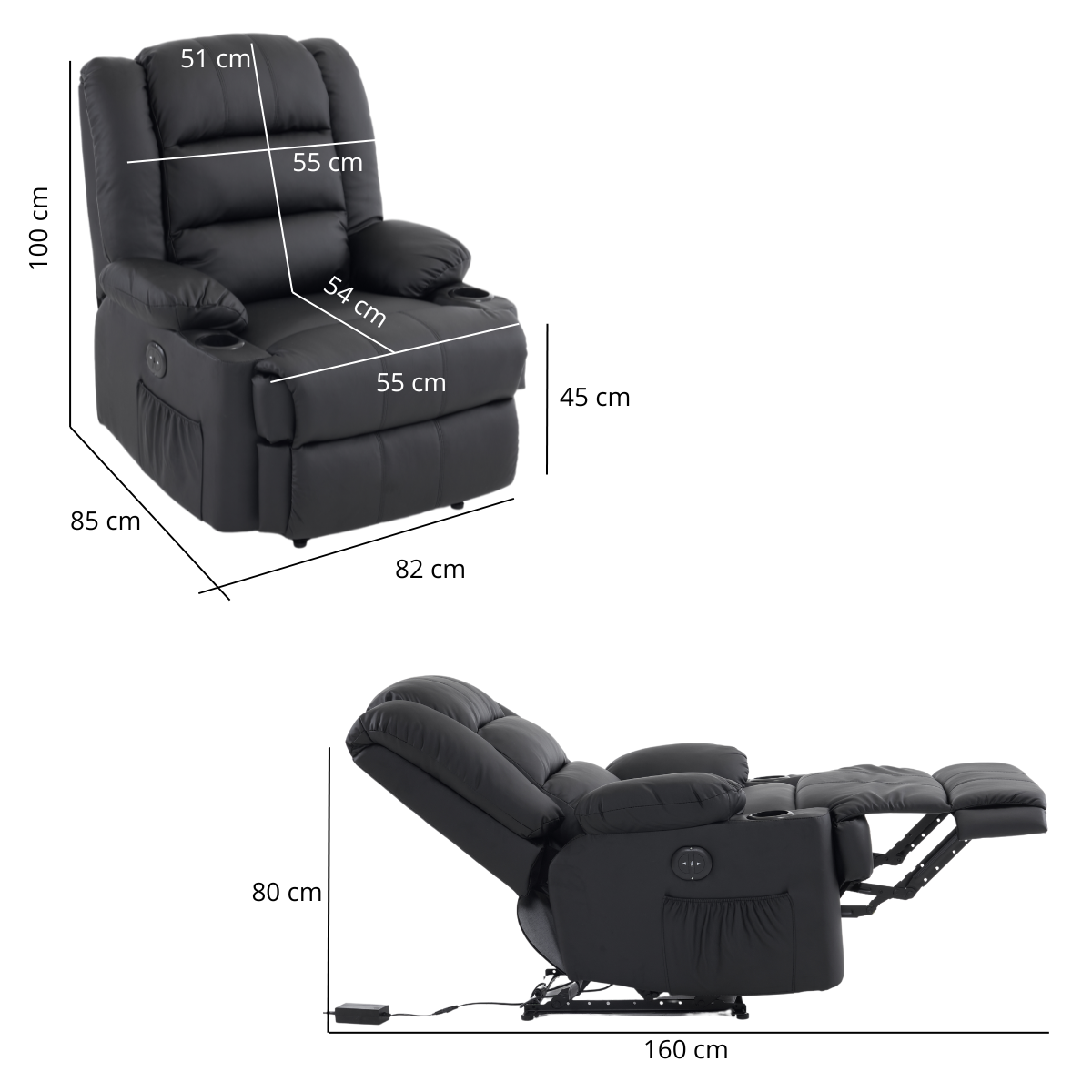 Cadeira Reclinável Confort Elétrica Porto Corino Premium Preto - 10
