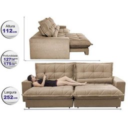 Sofá Retrátil e Reclinável 2,52m com Molas Ensacadas Cama Inbox Soft Tecido Suede Castor - 2