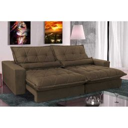 Sofá Retrátil e Reclinável 2,52m com Molas Ensacadas Cama Inbox Soft Tecido Suede Café - 1
