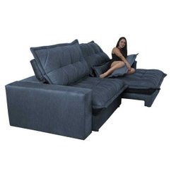 Sofá Retrátil e Reclinável 2,52m com Molas Ensacadas Cama Inbox Soft Tecido Suede Azul - 6
