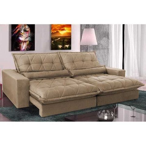 Sofá Retrátil e Reclinável 2,72m com Molas Ensacadas Cama Inbox Soft Tecido Suede Castor