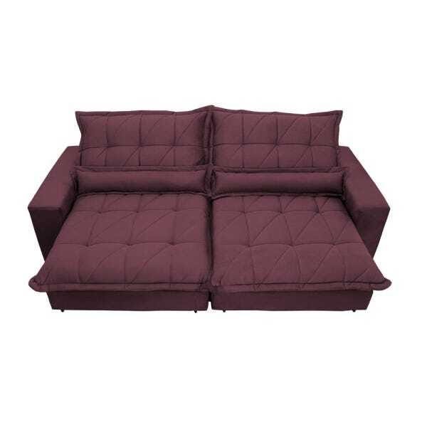 Sofá Retrátil e Reclinável 3,12m com Molas Ensacadas Cama Inbox Soft Tecido Suede Vinho - 5