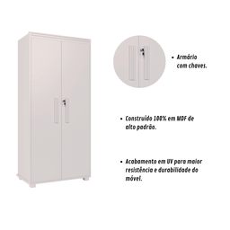 Armário Multiuso Atenas com Chave 2 Portas Escritório e Lavanderia:branco - 4