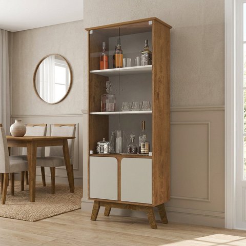 Cristaleira 4 Portas 180cm x 70cm Marrom Naturalle/Off White