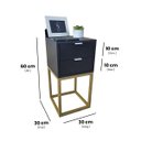 Ver imagem 2 de Kit 2 Mesas Cabeceira Industrial 30cm Preto 2 Gavetas Base Metal Dourado Lateral Cama