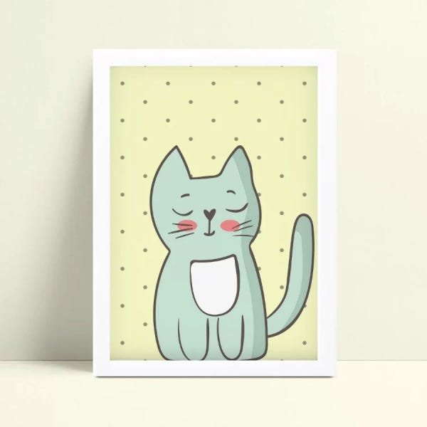 Quadro Decorativo infantil Gato de desenho animado com nome perso -  TenStickers