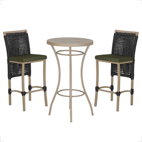Mesa Bistro e 2 Banquetas Roma Fendi Corda Náutica 13 Trama Original
