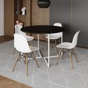 Ver imagem 1 de Mesa Jantar Industrial Redonda 110Cm Preta Base V Ferro Branco C/4 Cadeiras Branca Base Made Preto