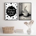 Ver imagem 2 de Kit 2 Quadros Engraçados Banheiro - Coelho 45x34cm:madeira Branca
