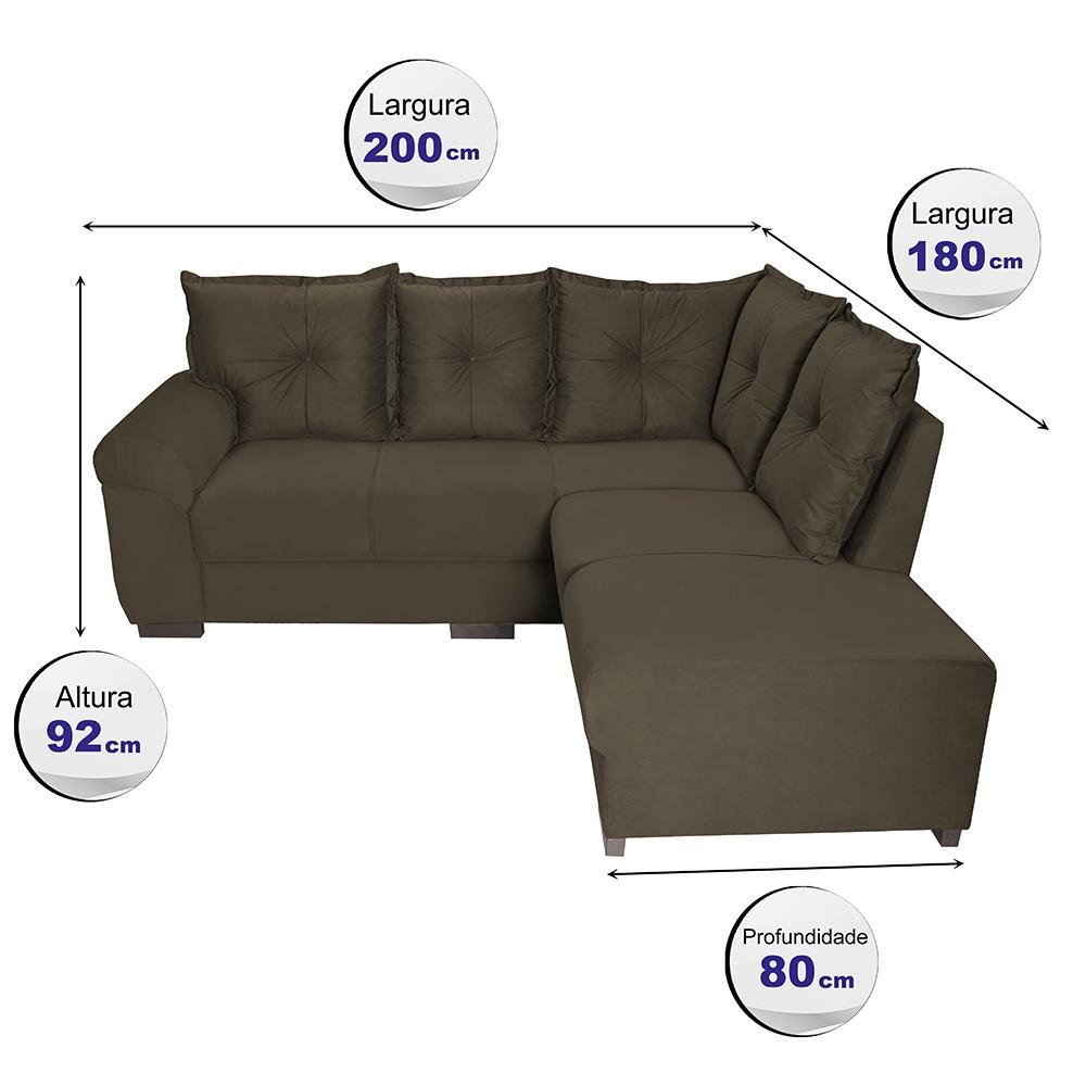 Sofá de Canto 5 Lugares com Chaise Cordoba Cama inBox 2.00x1.80m Suede