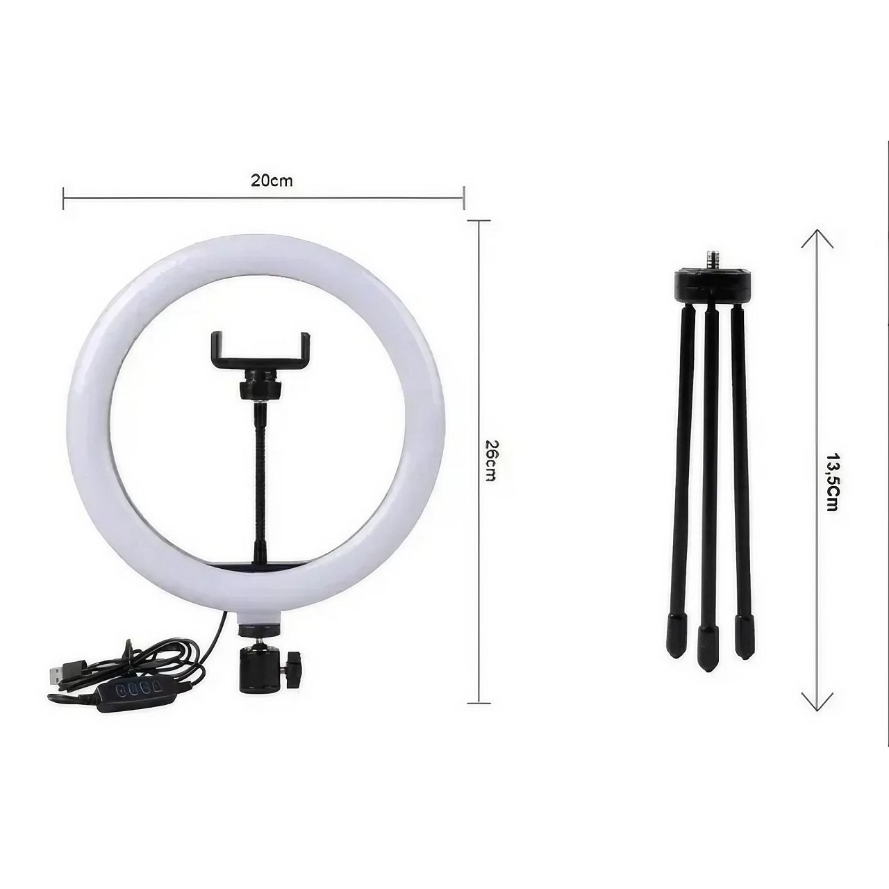 Ring Light de Mesa 8 Polegadas 20cm Suporte Celular Vídeo - 5