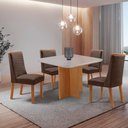 Ver imagem 1 de Mesa de Jantar Olímpia 90 cm Tampo MDF Vidro Canto Copo com 4 Cadeiras Carolina