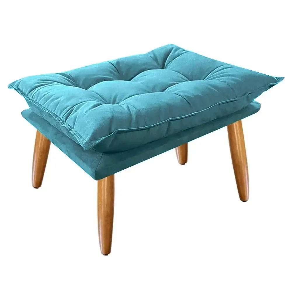 Puff Opala Slim Suede Pés Palito Decorativo Sala de Estar - Bela Móveis:azul Tiffany - 1