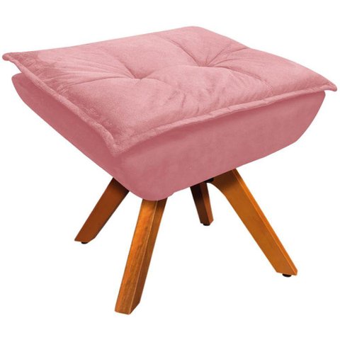 Puff Decorativo Base Giratória em Madeira Charger Suede Rosê G19 - Gran Belo