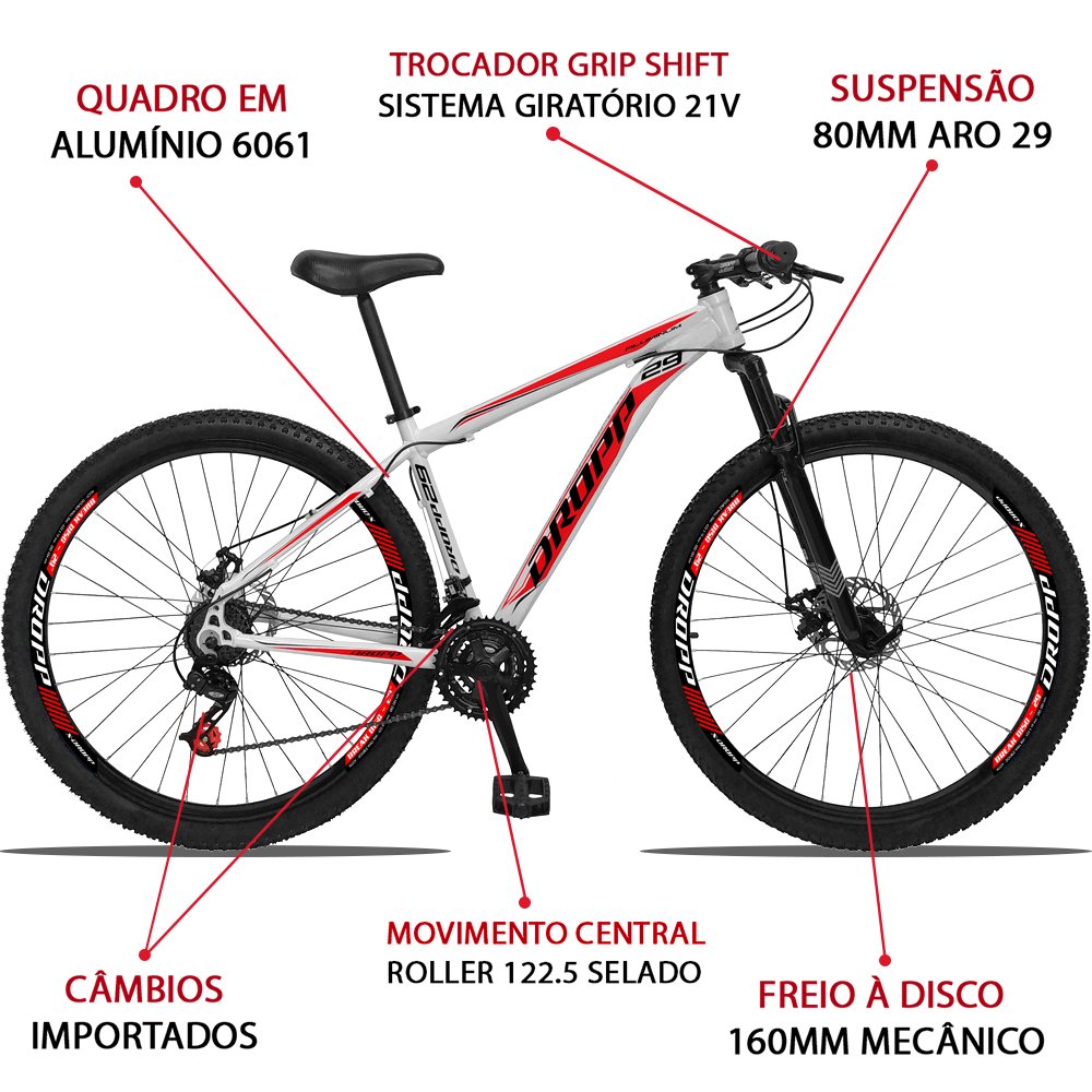 Bicicleta 21V Aluminum Tamanho 19" - Branca/Vermelho - Banana Bit - 3