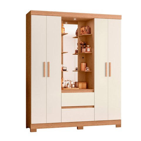Guarda Roupa 4 Portas 2 Gavetas Quarto Olimpia Freijo com Off White - Albatroz