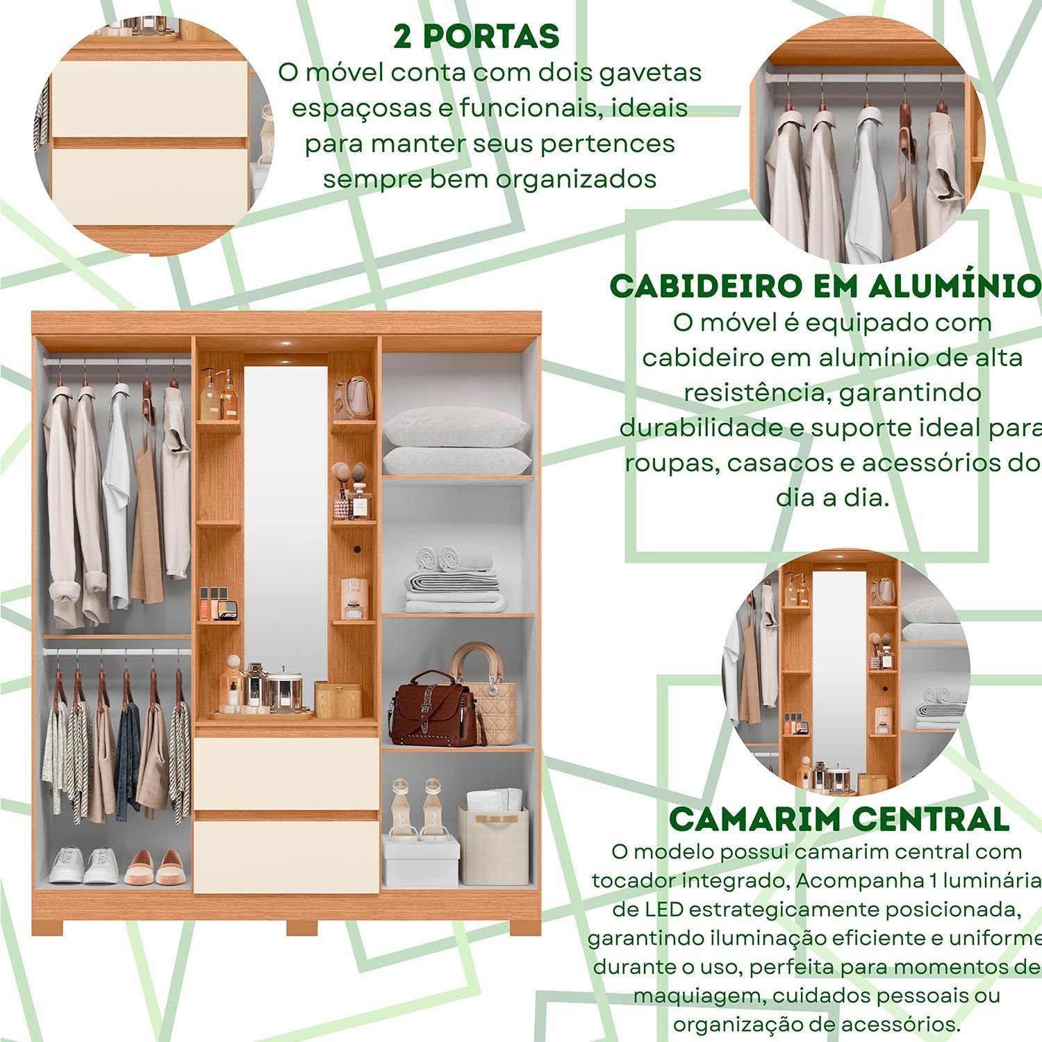 Guarda Roupa 4 Portas 2 Gavetas Quarto Olimpia Freijo com Off