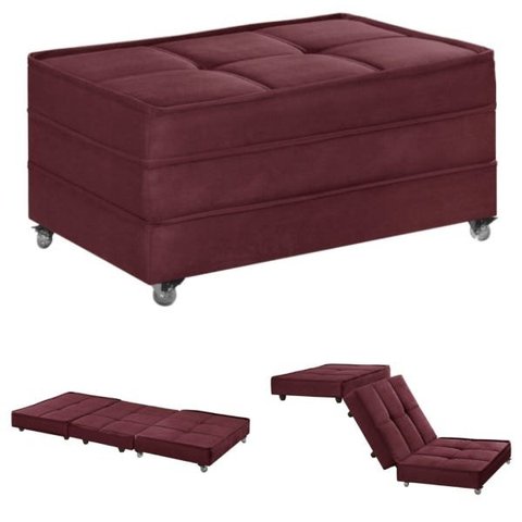 Puff Cama Solteiro Dobravel com Rodízios  Lindecor Cor Bordo