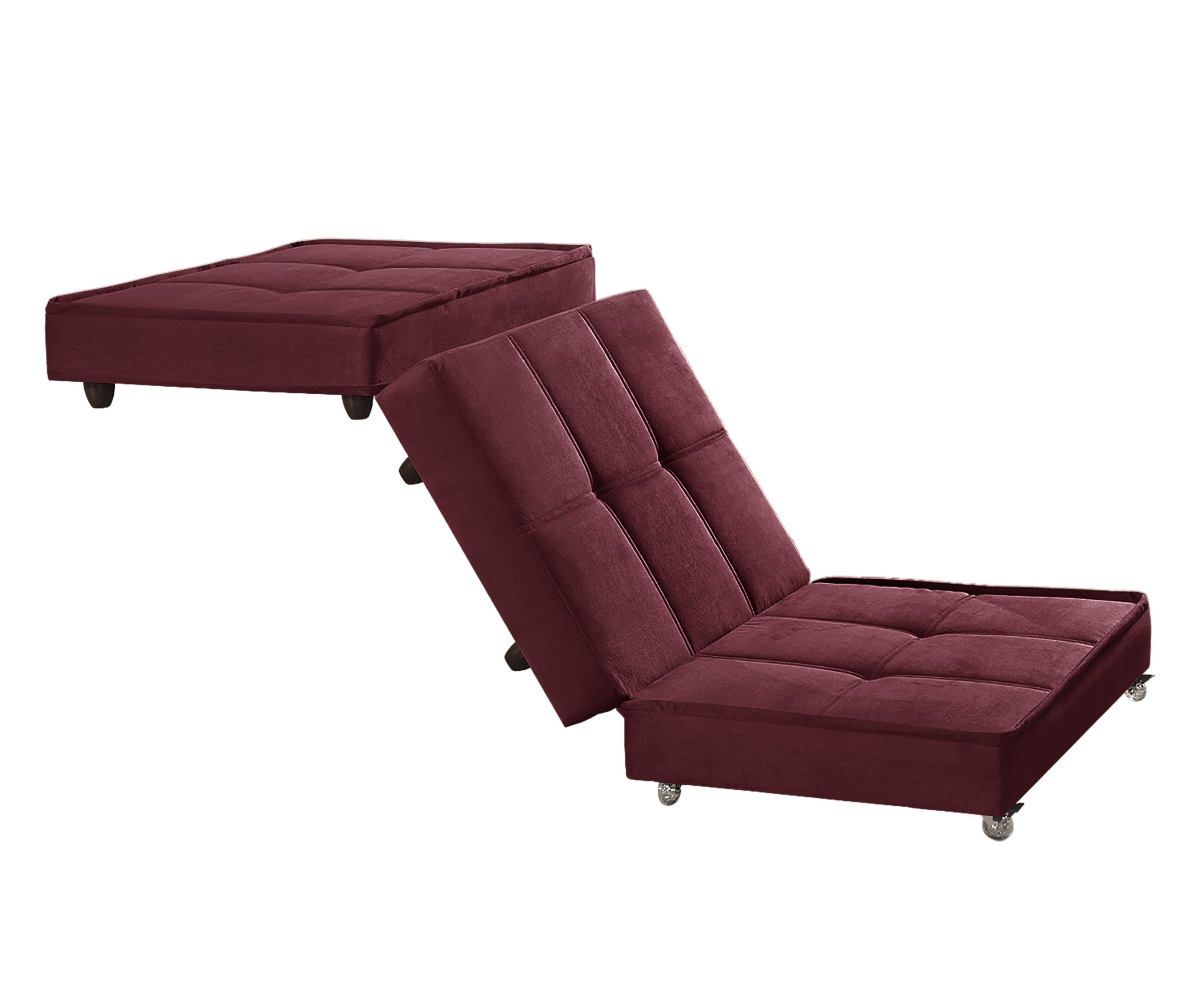 Puff Cama Solteiro Dobravel com Rodízios  Lindecor Cor Bordo - 3