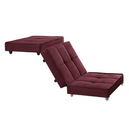 Puff Cama Solteiro Dobravel com Rodízios  Lindecor Cor Bordo - 3