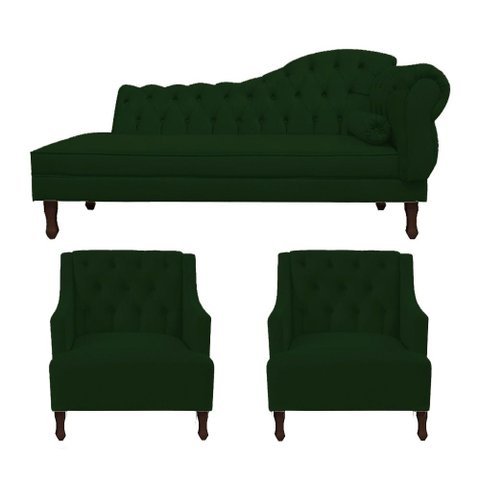 Kit Divã Cancun 185 Cm Braço Esquerdo + 2 Poltronas Genesis Verde