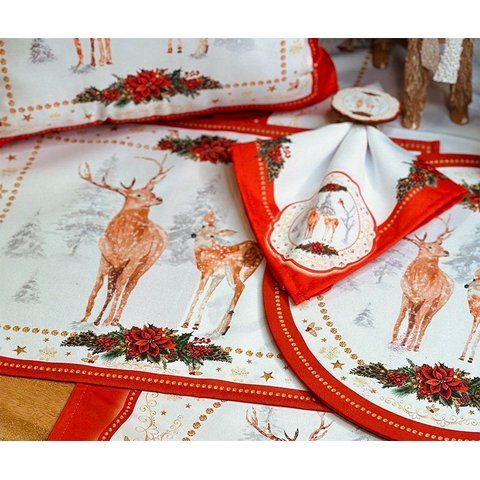Kit Jogo Americano + Guardanapo Natal Cervos Nsw 2 Peças