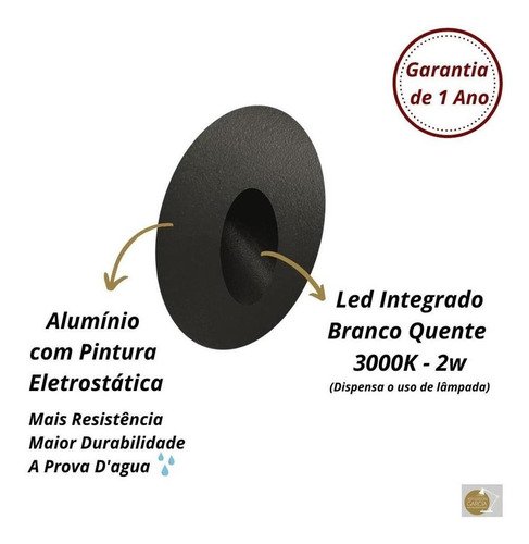 Mini Balizador Led 2w Bco Quente - Escada - Preto - Preto - 3