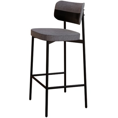 Banqueta Alta Bar Cozinha Sala de Jantar Aço Preto Kaira C01 Linho Cinza Courino Preto - Lyam Decor