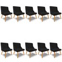 Ver imagem 1 de Kit 10 Cadeiras Estofadas para Sala de Jantar Pés Palito Lia Linho Preto - Ibiza